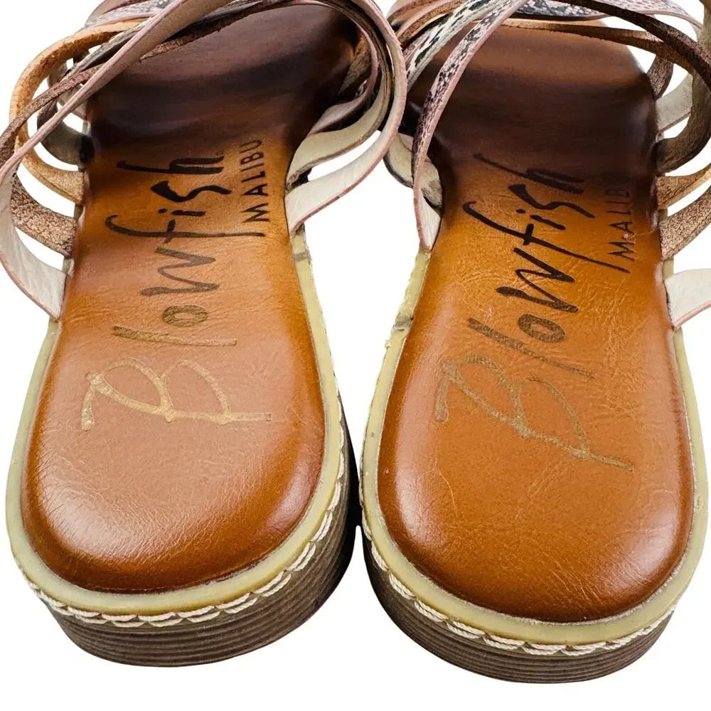 Blowfish Malibu Orrah Leather Mixed Animal Print Slide On Sandals Women's Size 8